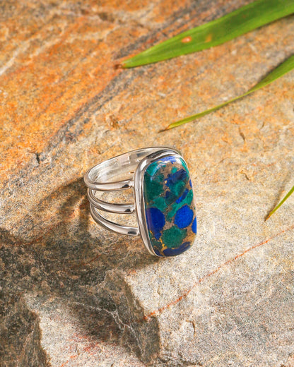 925 Sterling Silver Lapis Malachite Copper Bohemian Ring