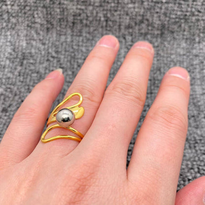 Steel Bead 18K Gold Plated S.Steel Two Tone Ring