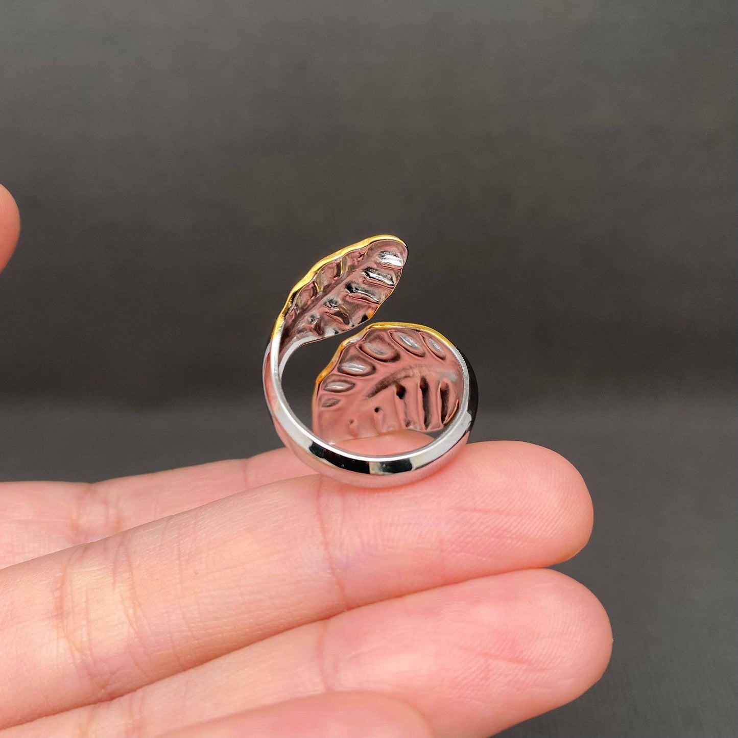 Two-tone Leaf 18K Gold Plated Ring