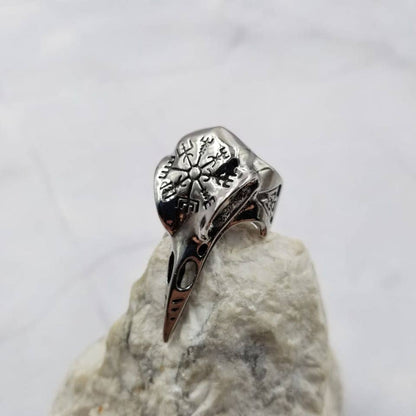 Norse Runes Raven Skull Ring