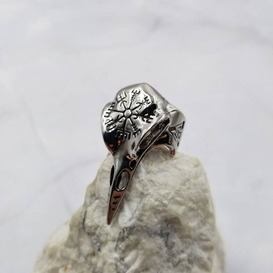 Norse Runes Raven Skull Ring