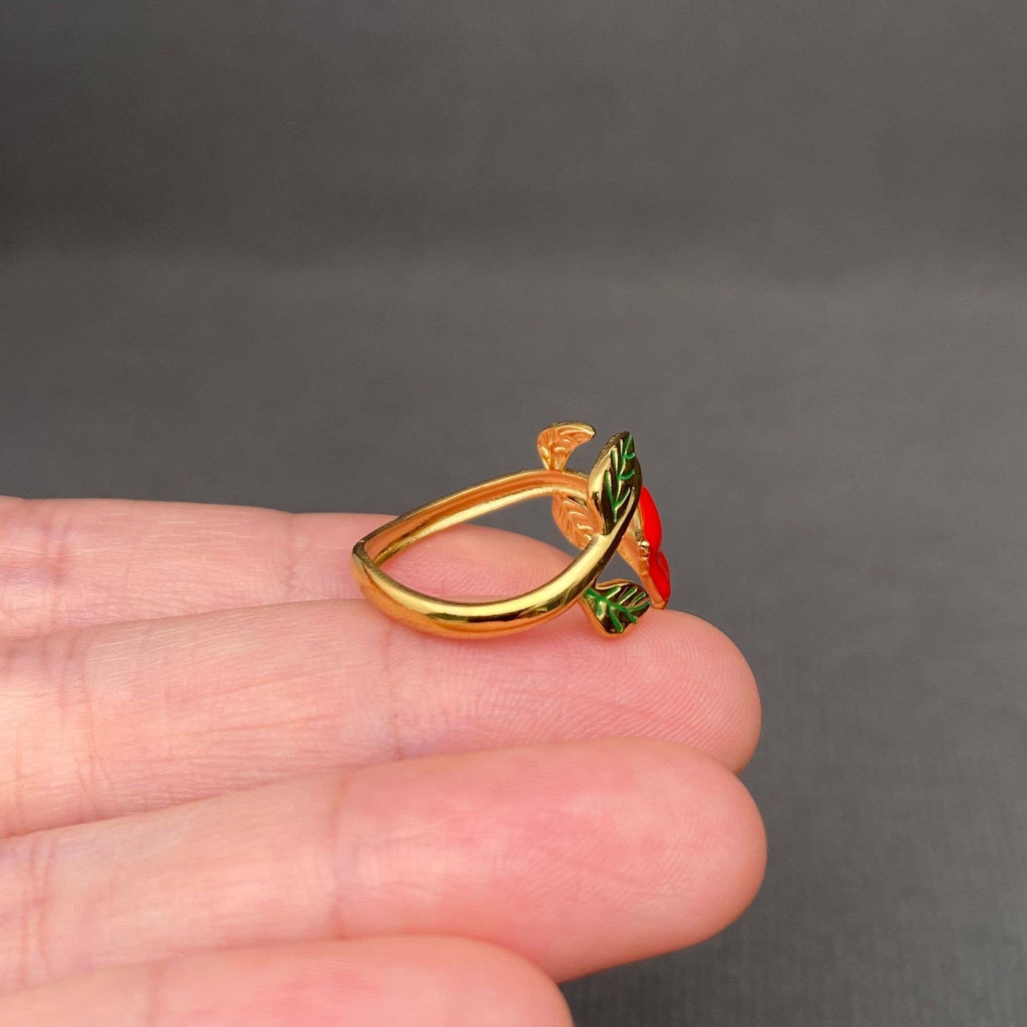 Enamel Rose 18K Gold Plated Ring