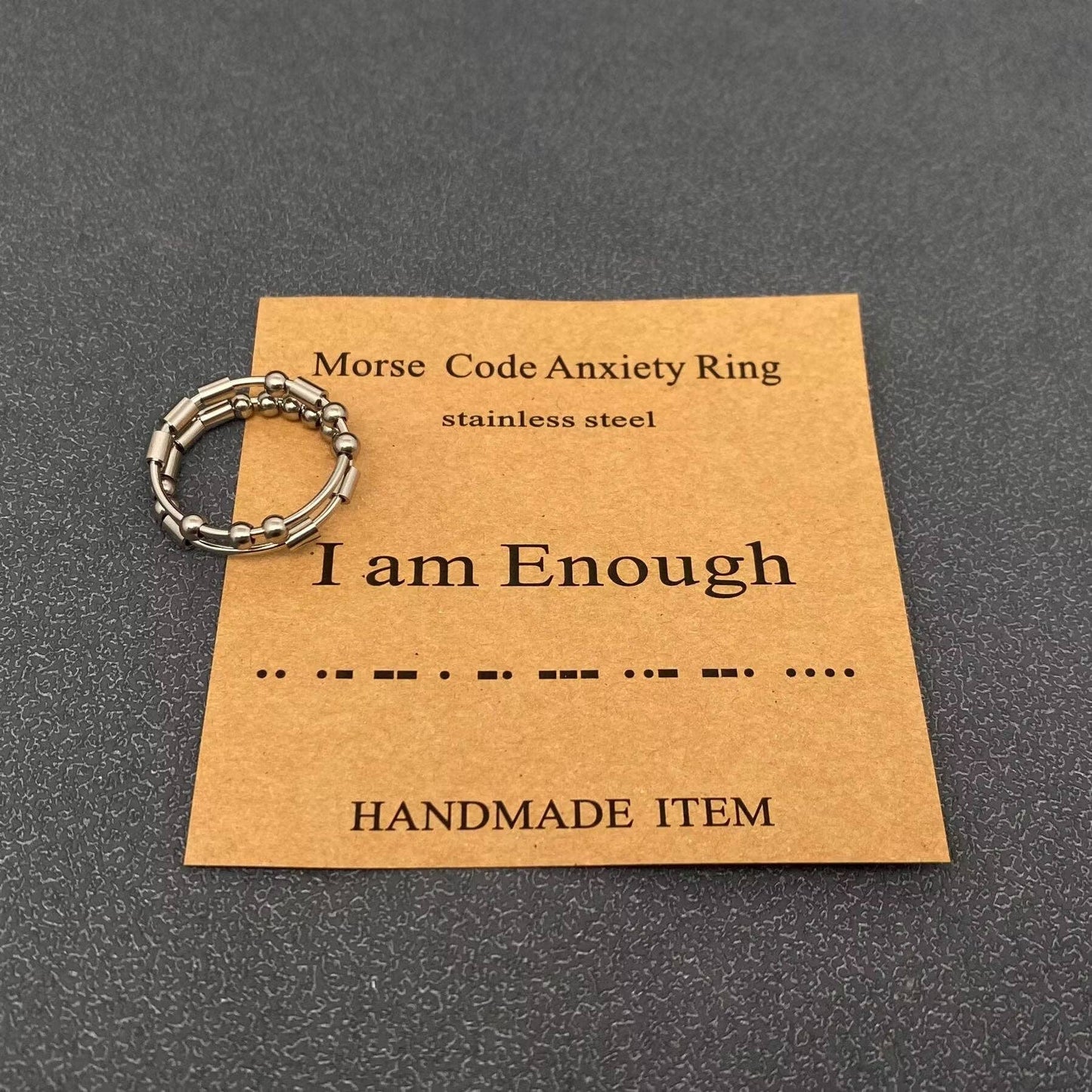 Morse Code "Never Give Up"  Stainless Steel Adjustable Ring