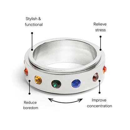 Pride 🌈 Cubic Zirconia Spinner Center ☆ Stainless Steel Ring