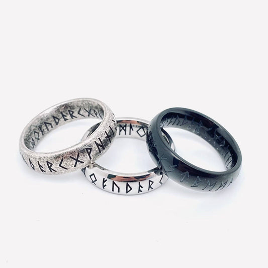 Viking Text Luen Rune Titanium Steel Ring