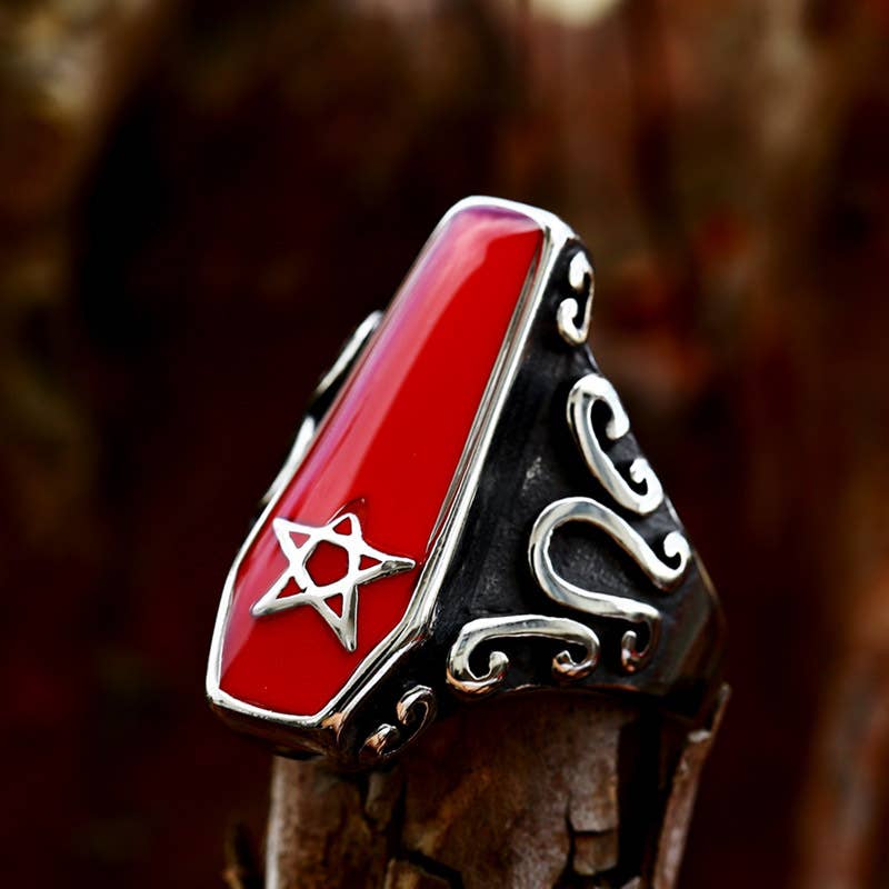 Crimson Red Coffin Enamel Ring