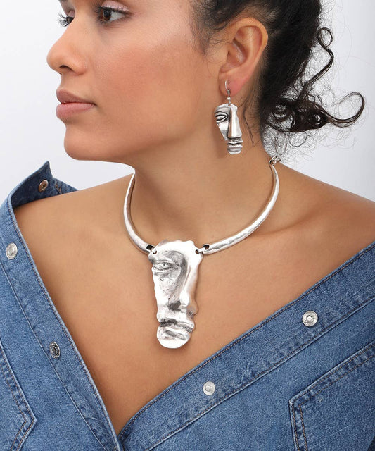 Antique Silver Face Design Necklace