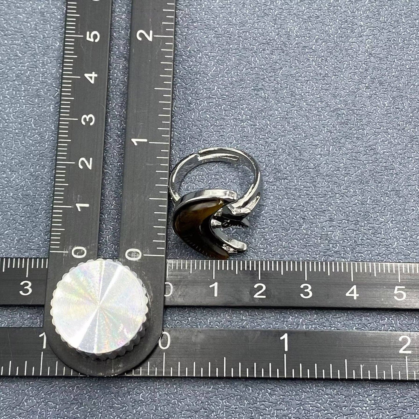 Agate Moon & Star Silver Tone Adjustable Ring