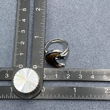 Agate Moon & Star Silver Tone Adjustable Ring