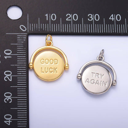 24K Gold Filled Double Sided "Good Luck / Try Again" Coin Charm on Chain in Gold or Silver