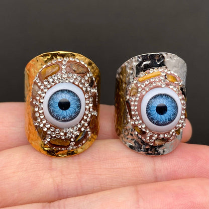 Evil Eye Swarovski Crystal & Inlaid 18K Gold Plated Stainless Steel Ring