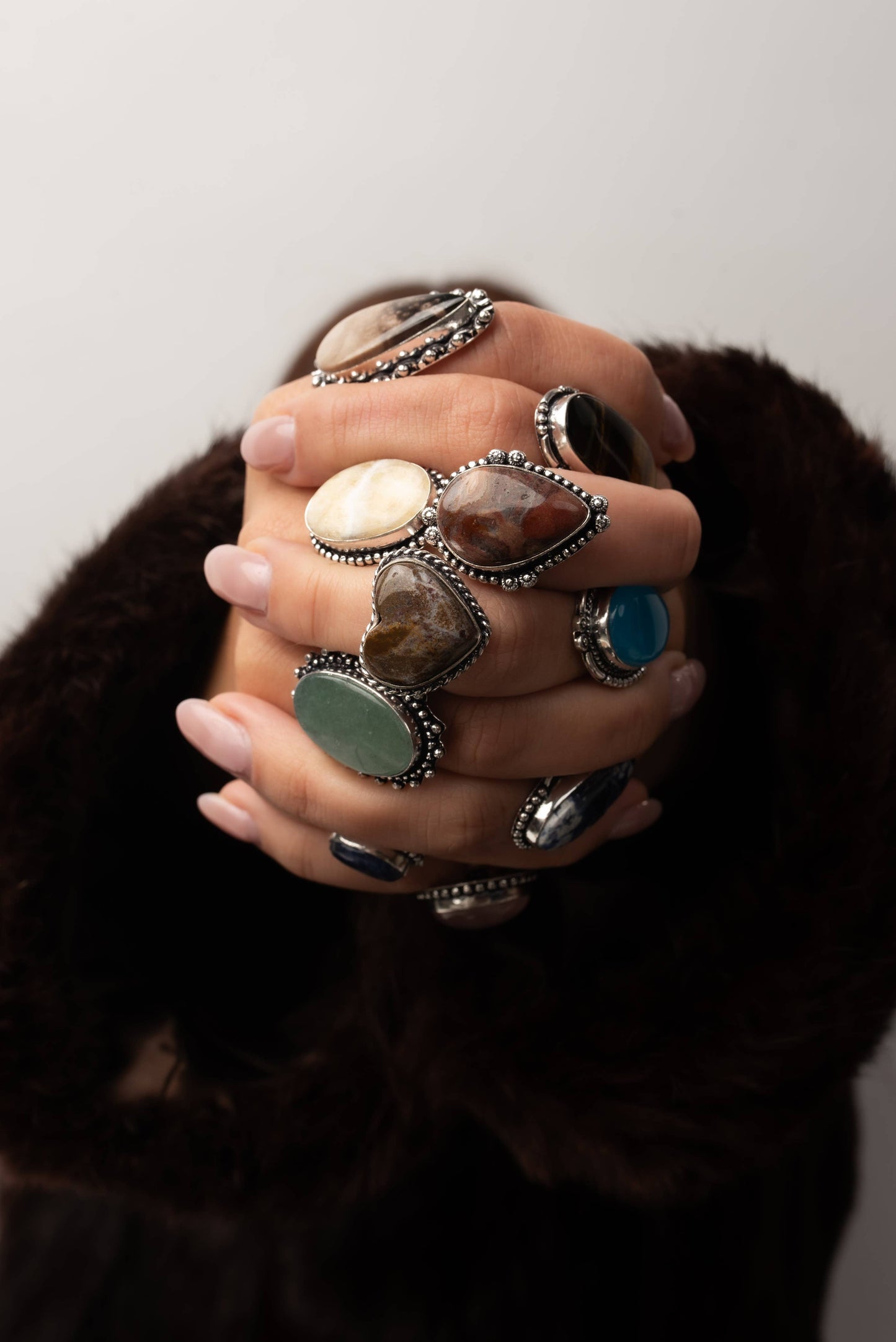 Assorted Semiprecious Stone Rings ☆ Silver Plated, Mixed Sizes, Assorted Designs