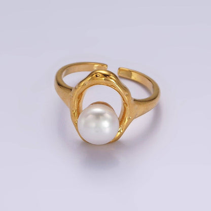 14K Gold Filled White or Pink Pearl Open Oblong Ring ☆ Gold or Silver