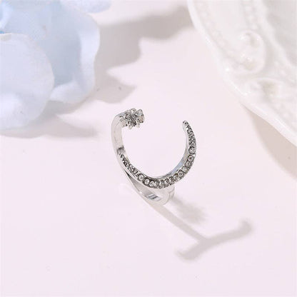 Crescent Moon Star Ring Adjustable Ring