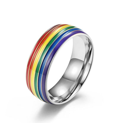 Rainbow Striped 🌈 Stainless Steel Pride Ring