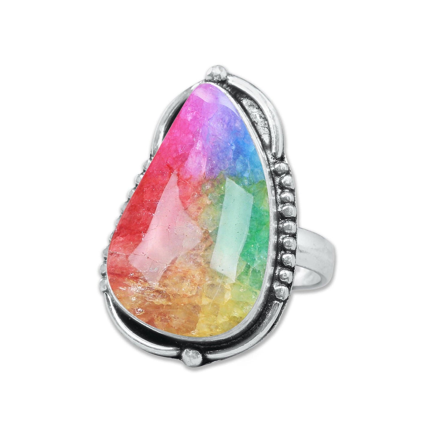 Rainbow Quartz Rings 🌈 Handmade & Silver-Plated, Colored Semiprecious Gemstone (US Sizes 6–10)