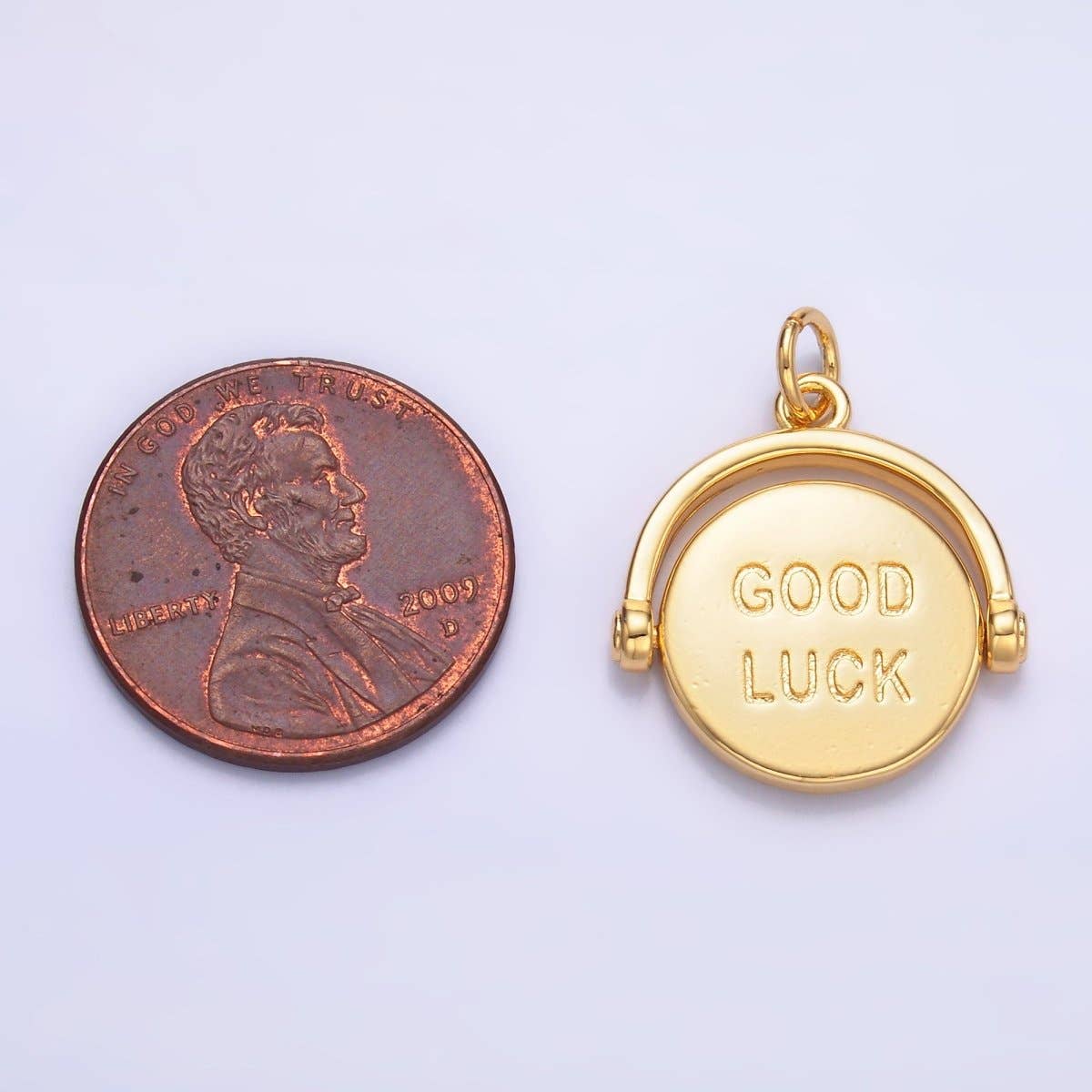 24K Gold Filled Double Sided "Good Luck / Try Again" Coin Charm on Chain in Gold or Silver