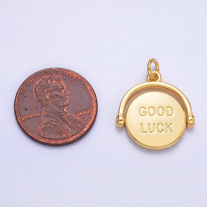 24K Gold Filled Double Sided "Good Luck / Try Again" Coin Charm on Chain in Gold or Silver