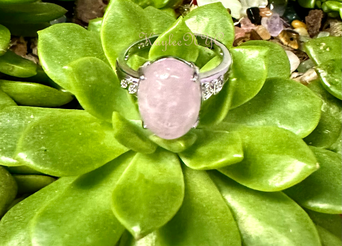 Natural Kunzite Ring White Bronze