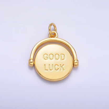 24K Gold Filled Double Sided "Good Luck / Try Again" Coin Charm on Chain in Gold or Silver