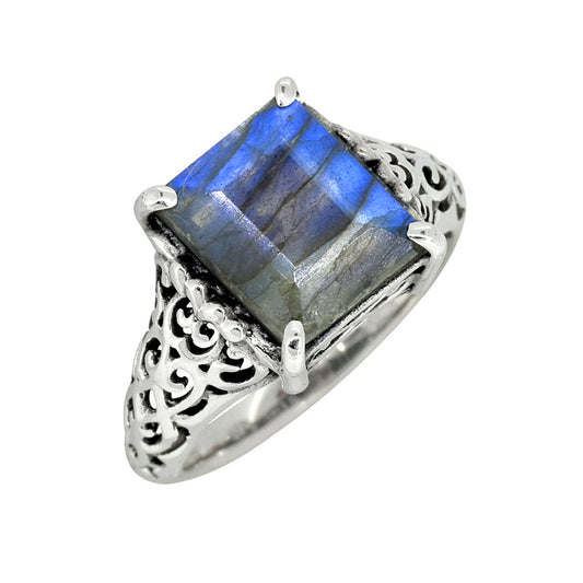 925 Sterling Silver Labradorite Filigree Gemstone Ring