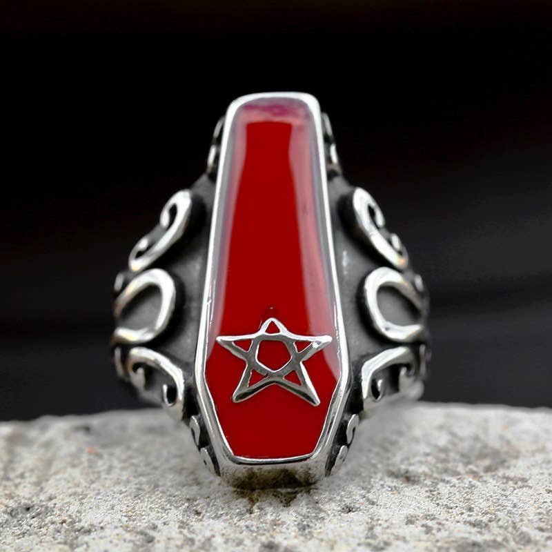 Crimson Red Coffin Enamel Ring