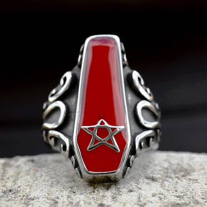 Crimson Red Coffin Enamel Ring