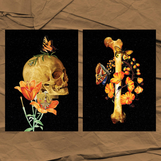 Botanical Bone + Skull Art Print Set | Dark Moody Art