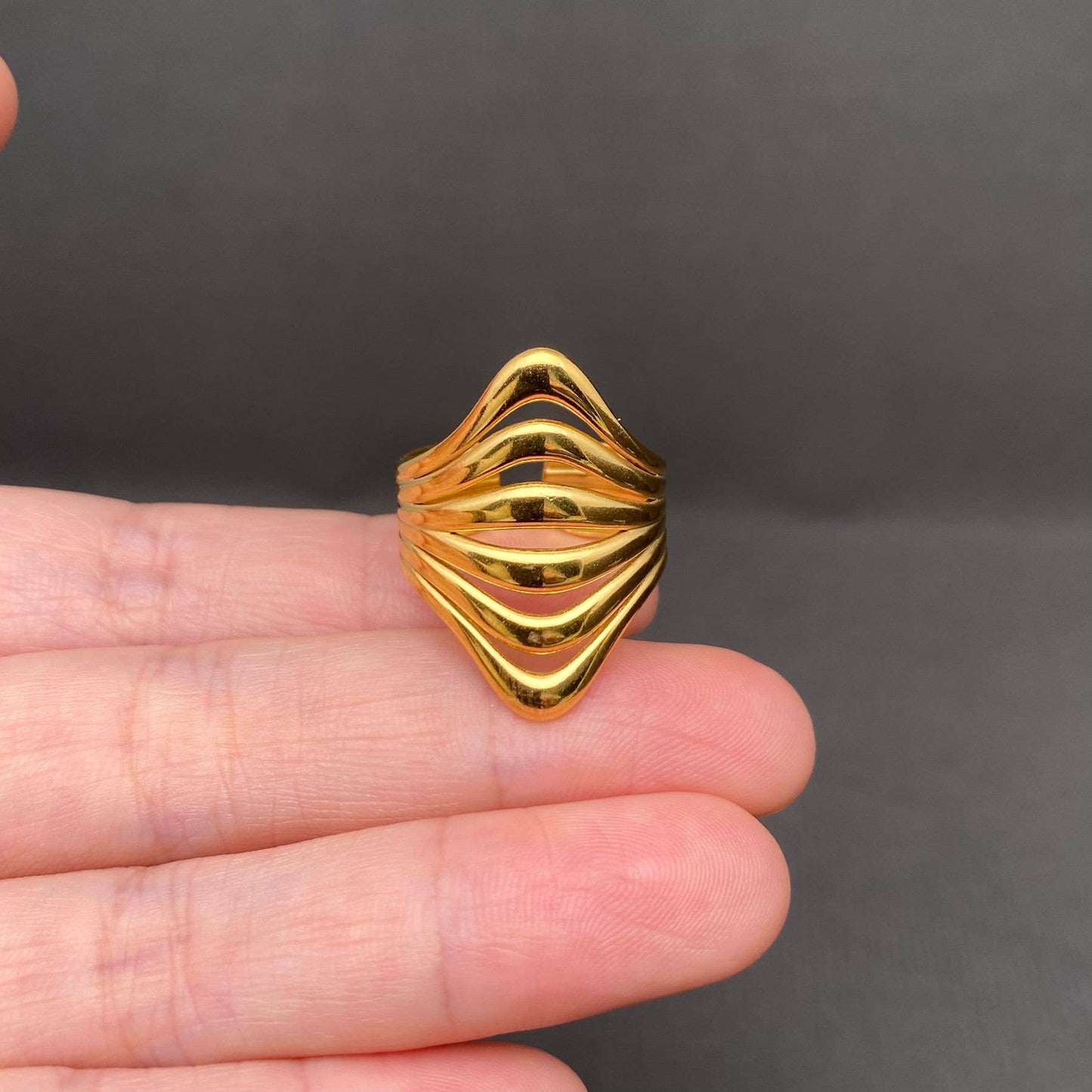 Two-tone Hollow 18K Gold Plated Stainless Steel Ring