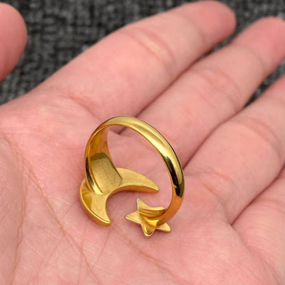 Two-Tone ⭐️ Star & Moon Ring🌙 18K Gold Plate Adjustable Ring