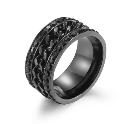 Titanium & Stainless Steel Rhinestone Rotatable Chain Fidget Ring
