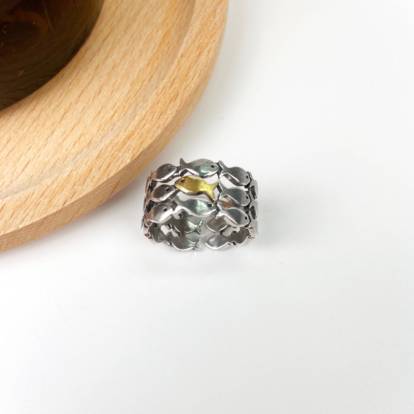 Silver Adjustable Fish Ring