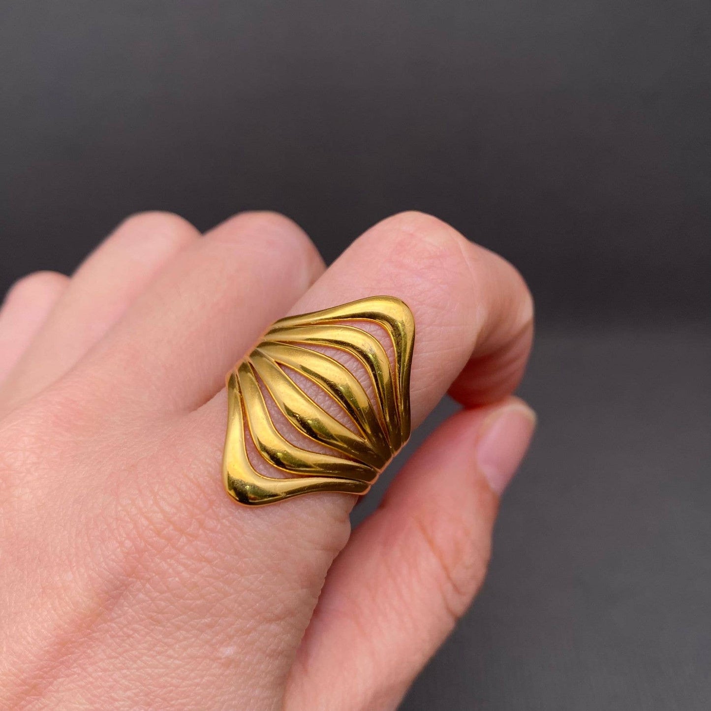 Two-tone Hollow 18K Gold Plated Stainless Steel Ring
