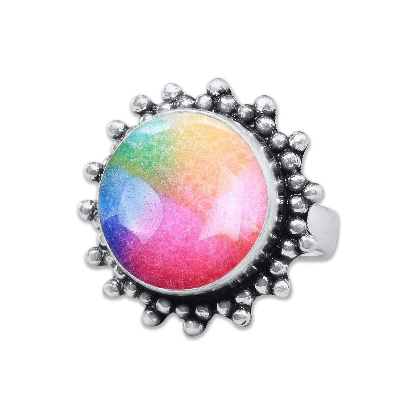Rainbow Quartz Rings 🌈 Handmade & Silver-Plated, Colored Semiprecious Gemstone (US Sizes 6–10)