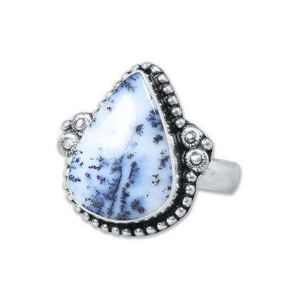 Dendrite Opal Ring ☆ Handmade, Silver-Plated (US Sizes 6–10)