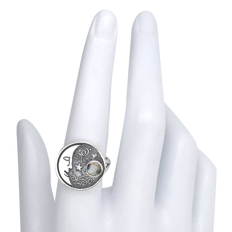 Faceted Labradorite Sterling Silver Moon Ring