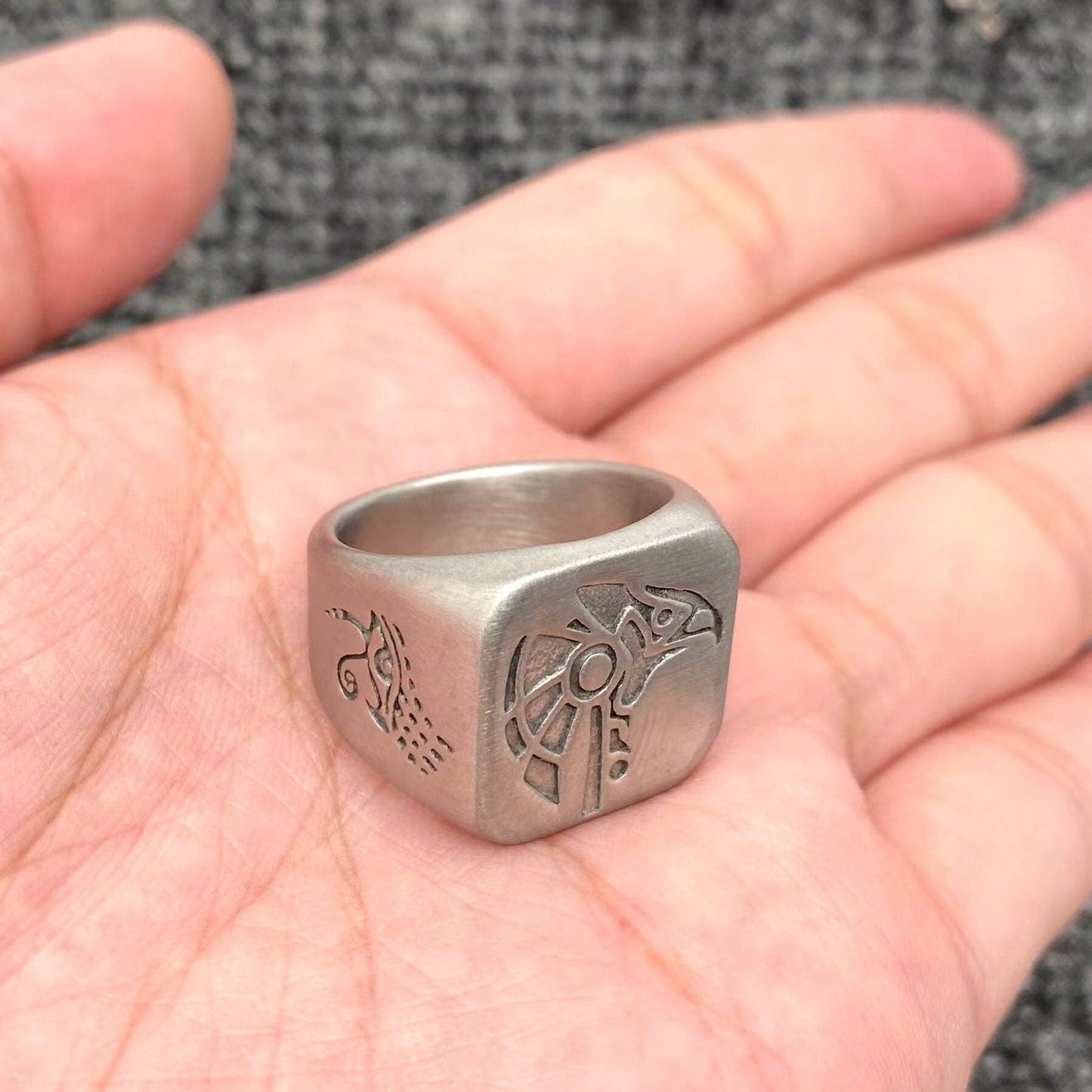 Egyptian Anubis & Horus Signet Stainless Steel Ring