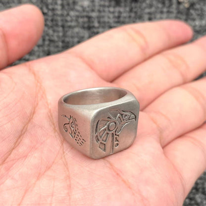 Egyptian Anubis & Horus Signet Stainless Steel Ring