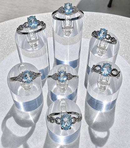 Faceted London Blue Topaz Stainless Steel Rings