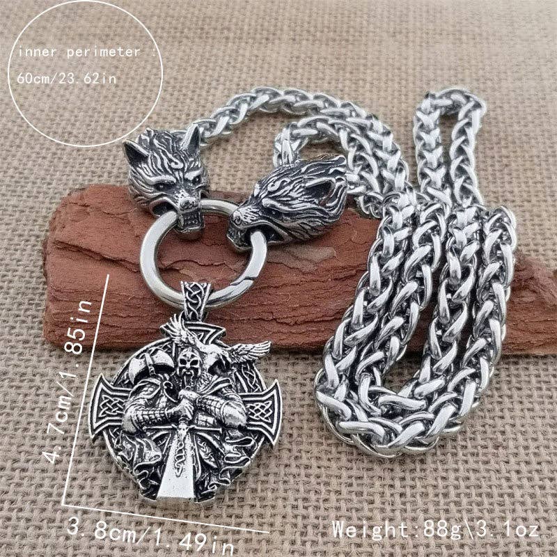 Viking Thor's Hammer Wolf Head Pendant Necklace