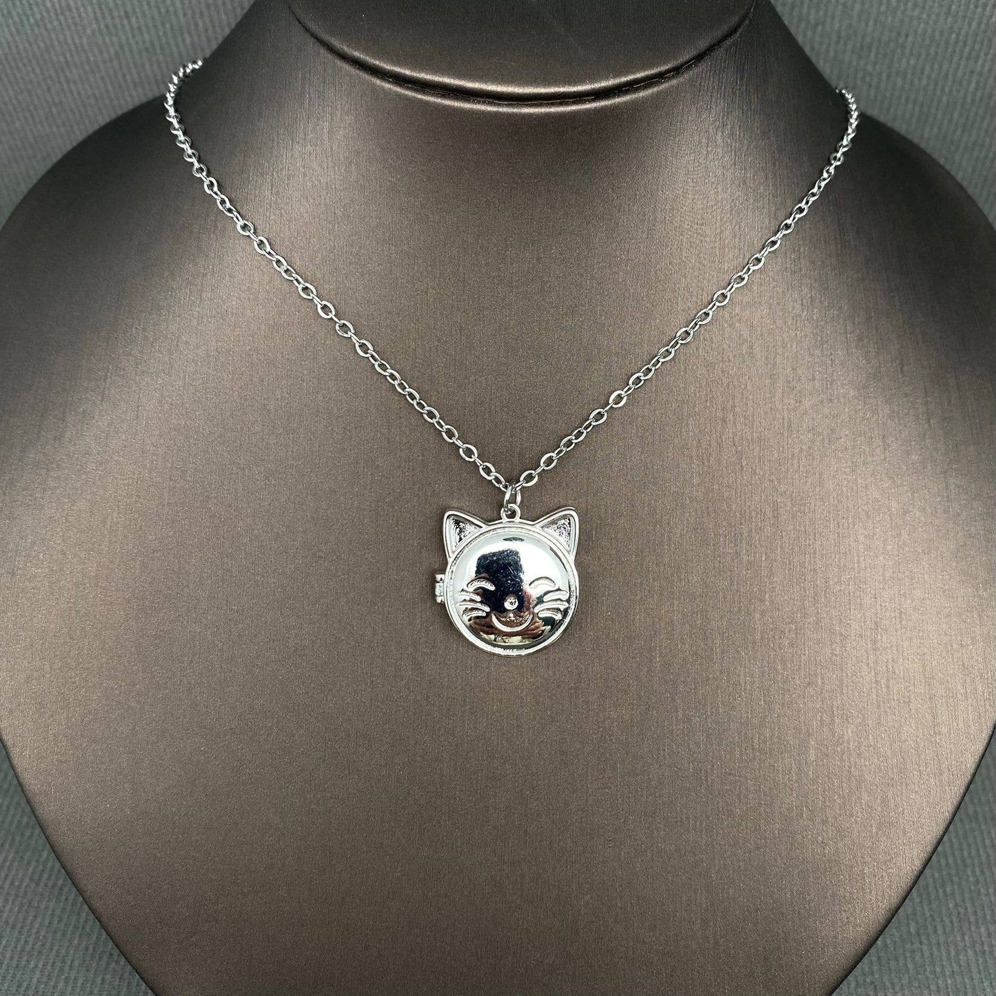 Cat Locket Charm Necklace