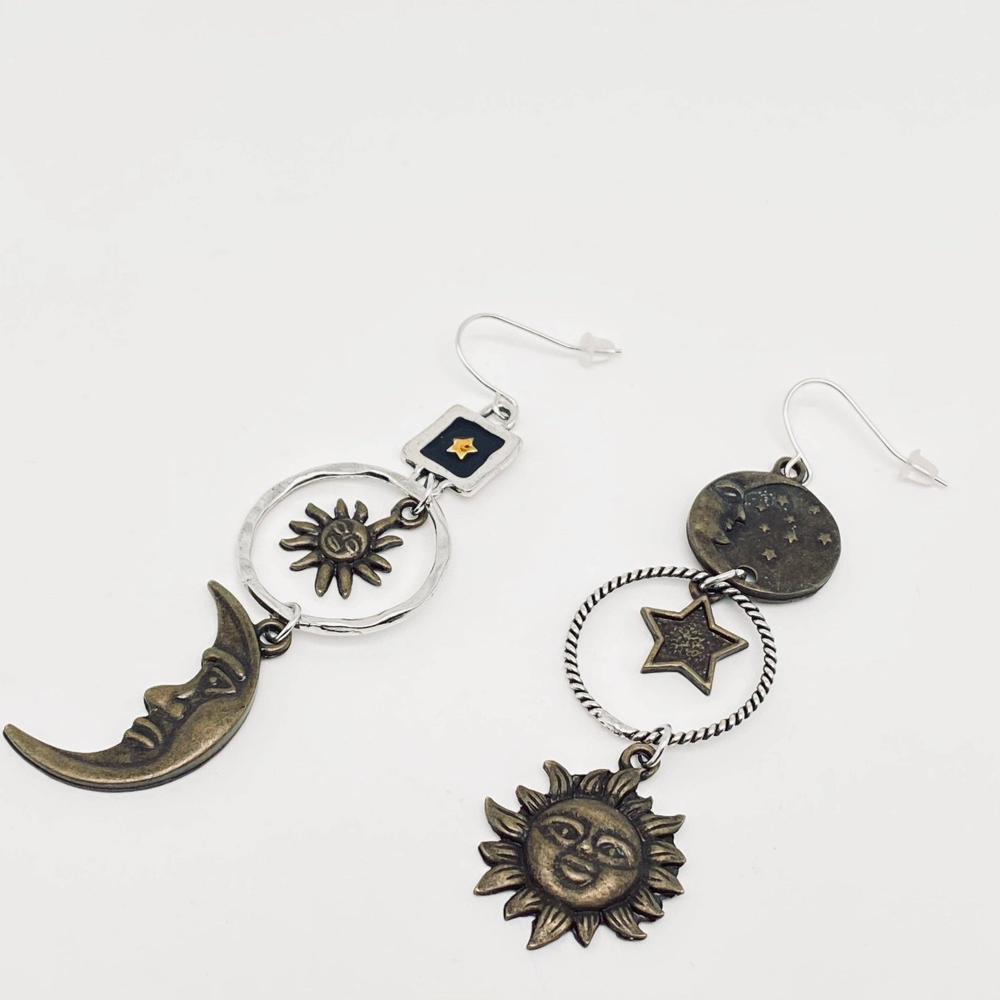 Sun Moon Asymmetric Long Earrings