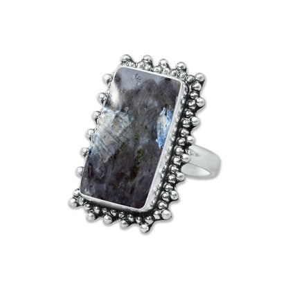 Larvikite Rings ☆ Norwegian Moonstone ☆ Handmade, Silver-Plated