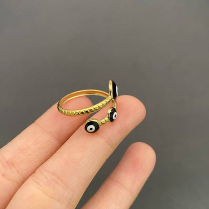 Black Enamel Evil Eye Ring ☆ Turkish Nazar Eye 🧿 18K Gold Plated Ring