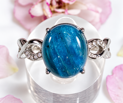 Natural Apatite Stainless Steel Ring 10x12mm Crystals