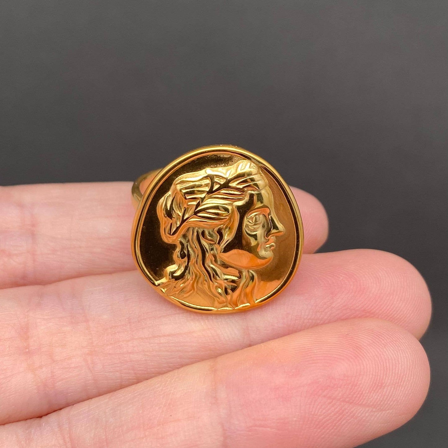 Coin ☆ 18K Gold Plated Stainless Steel Adjustable Ring