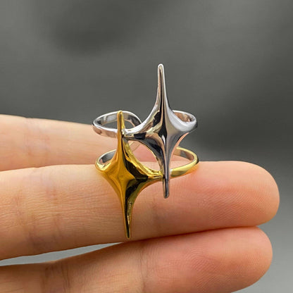 Two Tone Double Star 18K Gold Plated S.Steel Ring