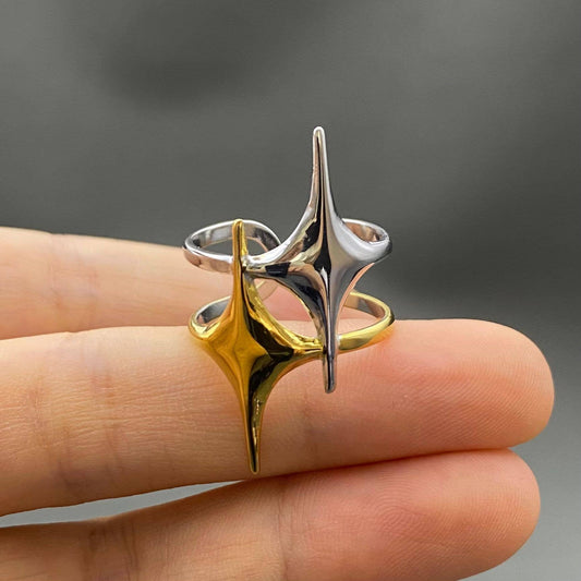 Two Tone Double Star 18K Gold Plated S.Steel Ring