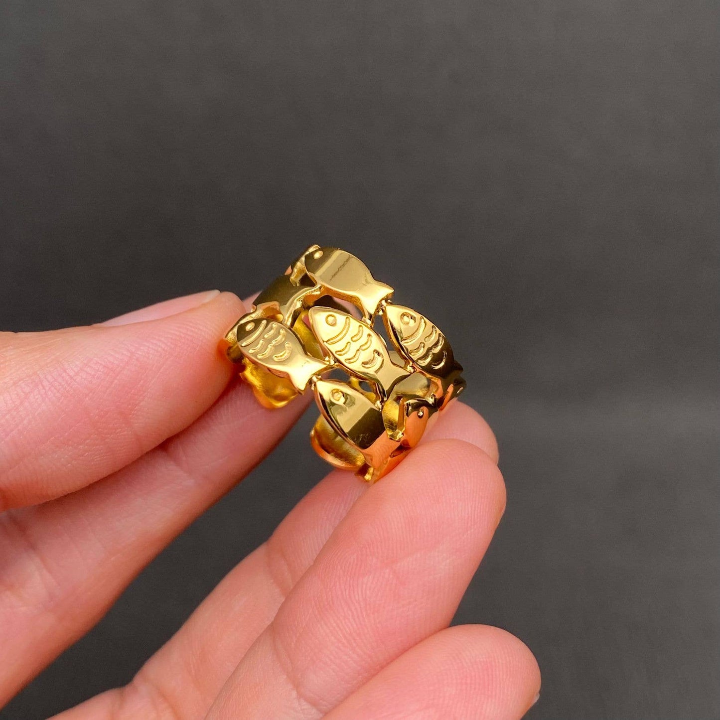 Shoal of Fish 18K Gold Plated Stainless Steel Ring - Adjustable
