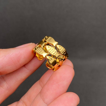 Shoal of Fish 18K Gold Plated Stainless Steel Ring - Adjustable